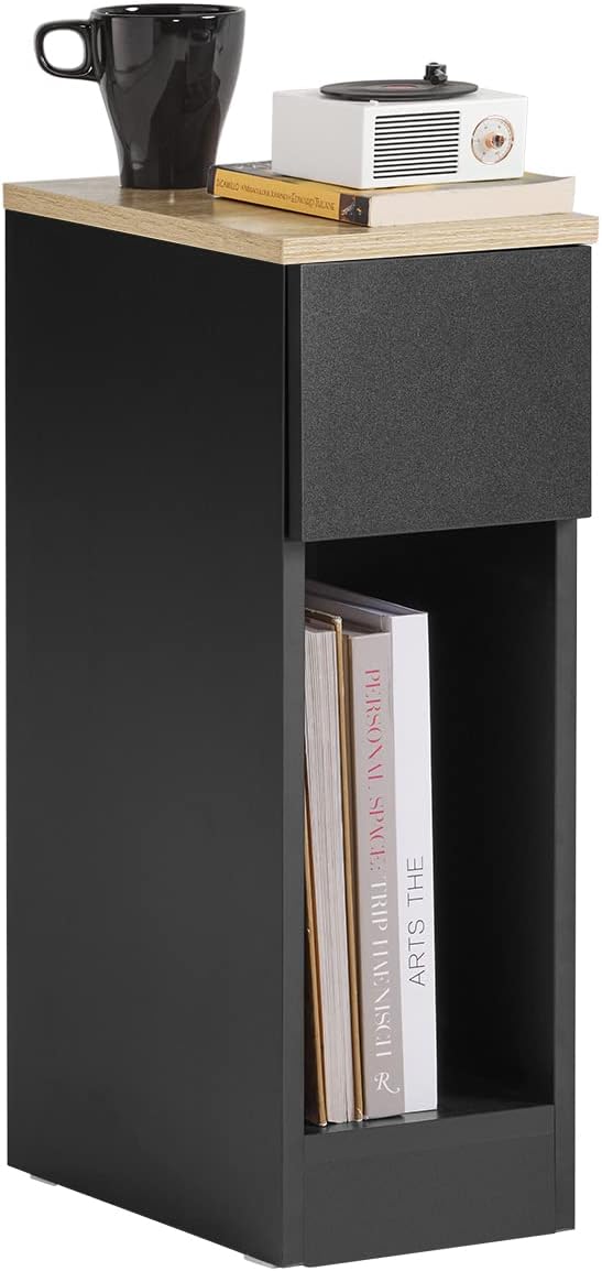 SoBuy Narrow Bedside Table 20 cm with Drawer, 20 x 35 x 60 cm Bedroom | Space Saving Night Table & Side Table for Small Spaces, Living Room and Bedroom, Black, FBT111-SCH