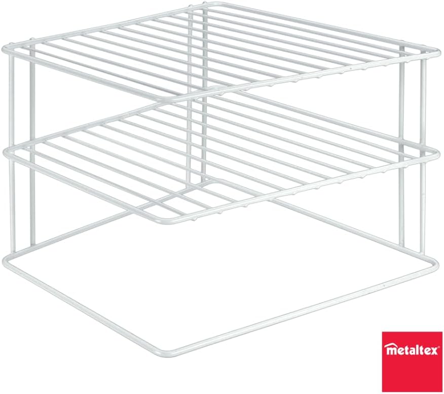 METALTEX – Corner Shelf Plate Holder – White