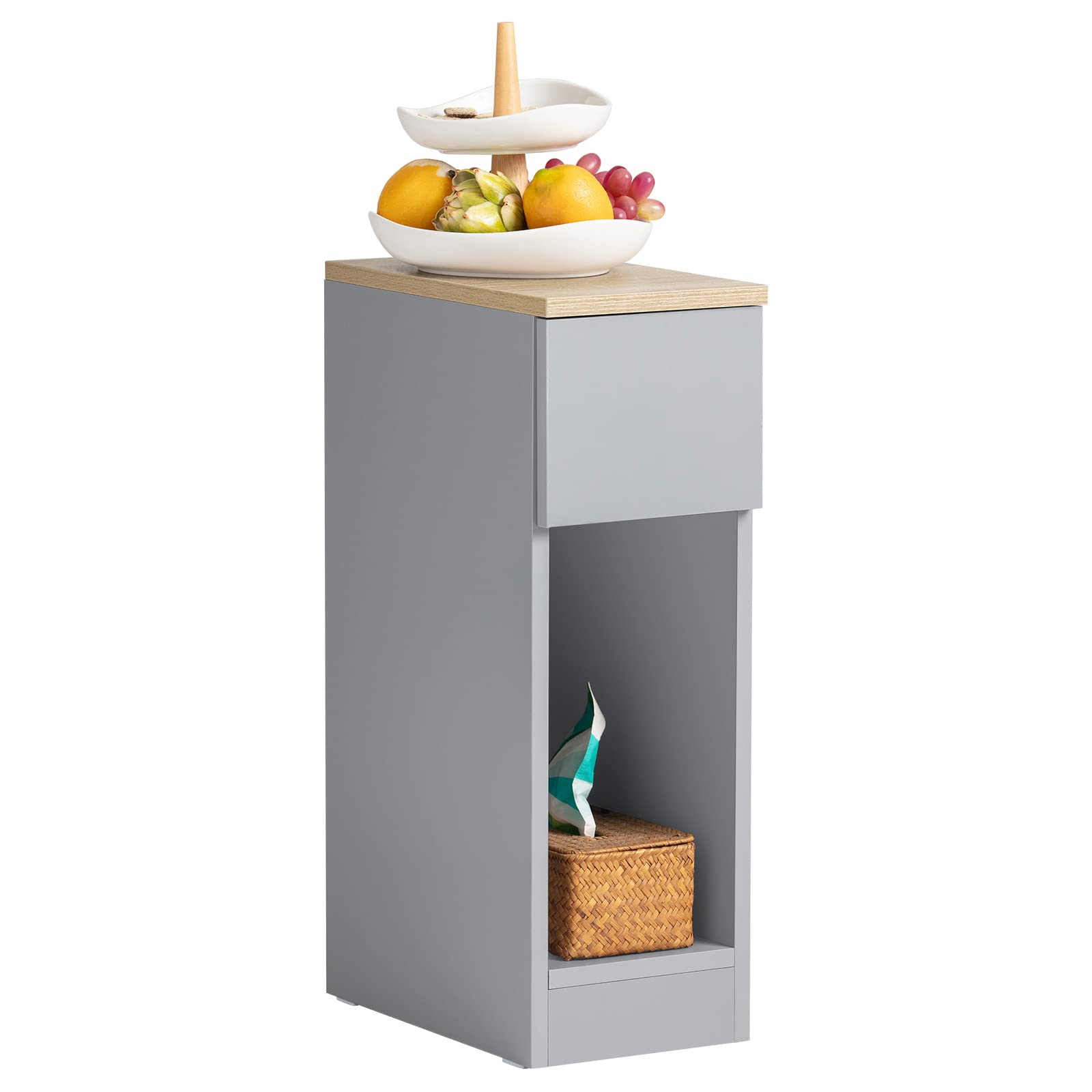 SoBuy Narrow Bedside Table 20 cm with Drawer, 20 x 35 x 60 cm Bedroom | Space Saving Night Table & Side Table for Small Spaces, Living Room and Bedroom, Black, FBT111-SCH