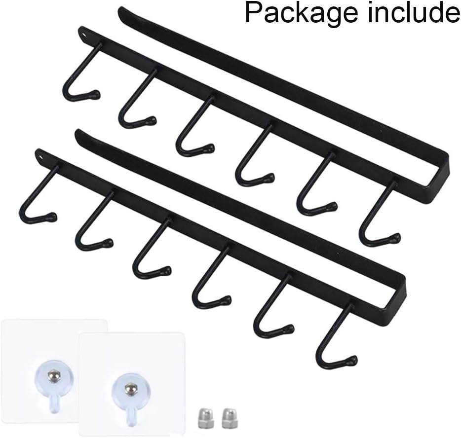 Set of 2 Cup Storage Hooks, Cabinet, Kitchen Utensils Ties Belts and Scarf Hang Rack Rack Hook Under Cabinet (Black)