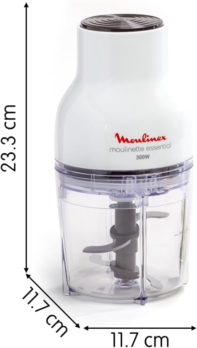Moulinex Electric Chopper, 400 ml, 300 W, 4 Blades, 3-in-1 Function, Chopper, Blender, Mixed, Single Pressure System, Essential DJ520110, White