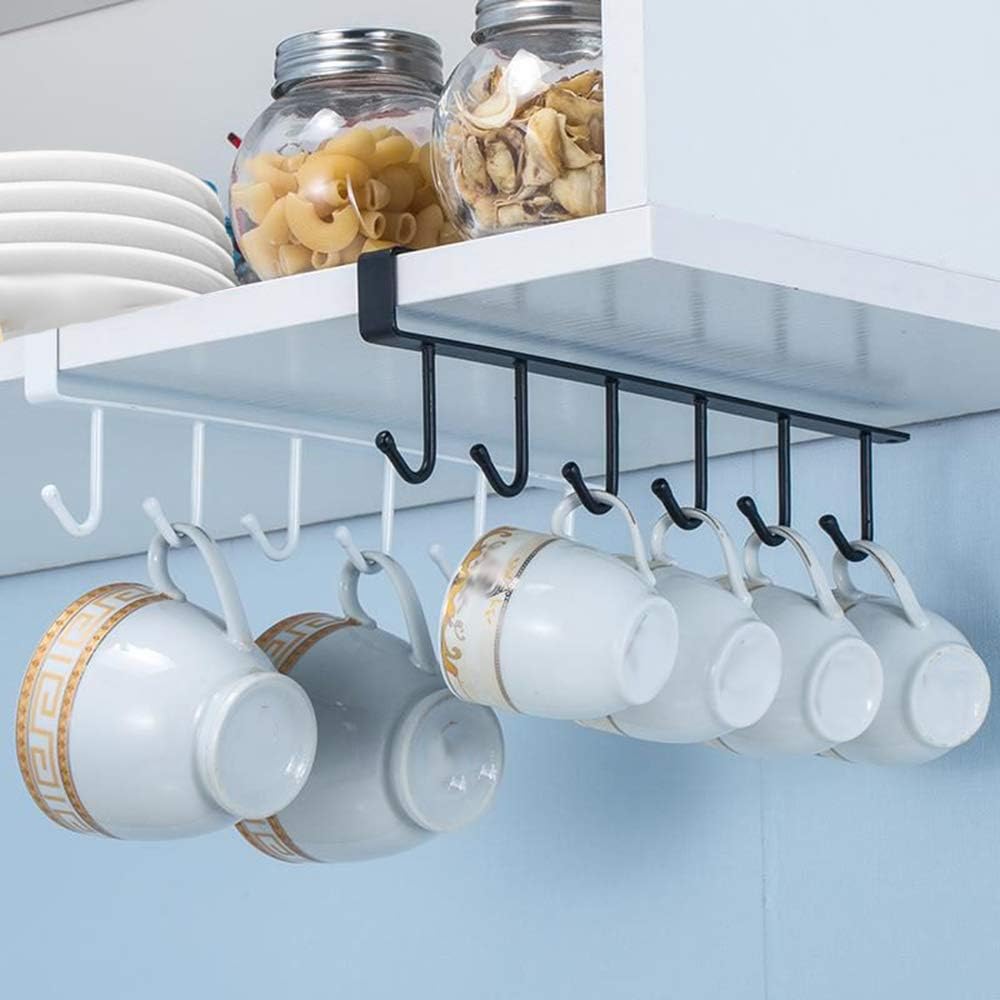 Set of 2 Cup Storage Hooks, Cabinet, Kitchen Utensils Ties Belts and Scarf Hang Rack Rack Hook Under Cabinet (Black)