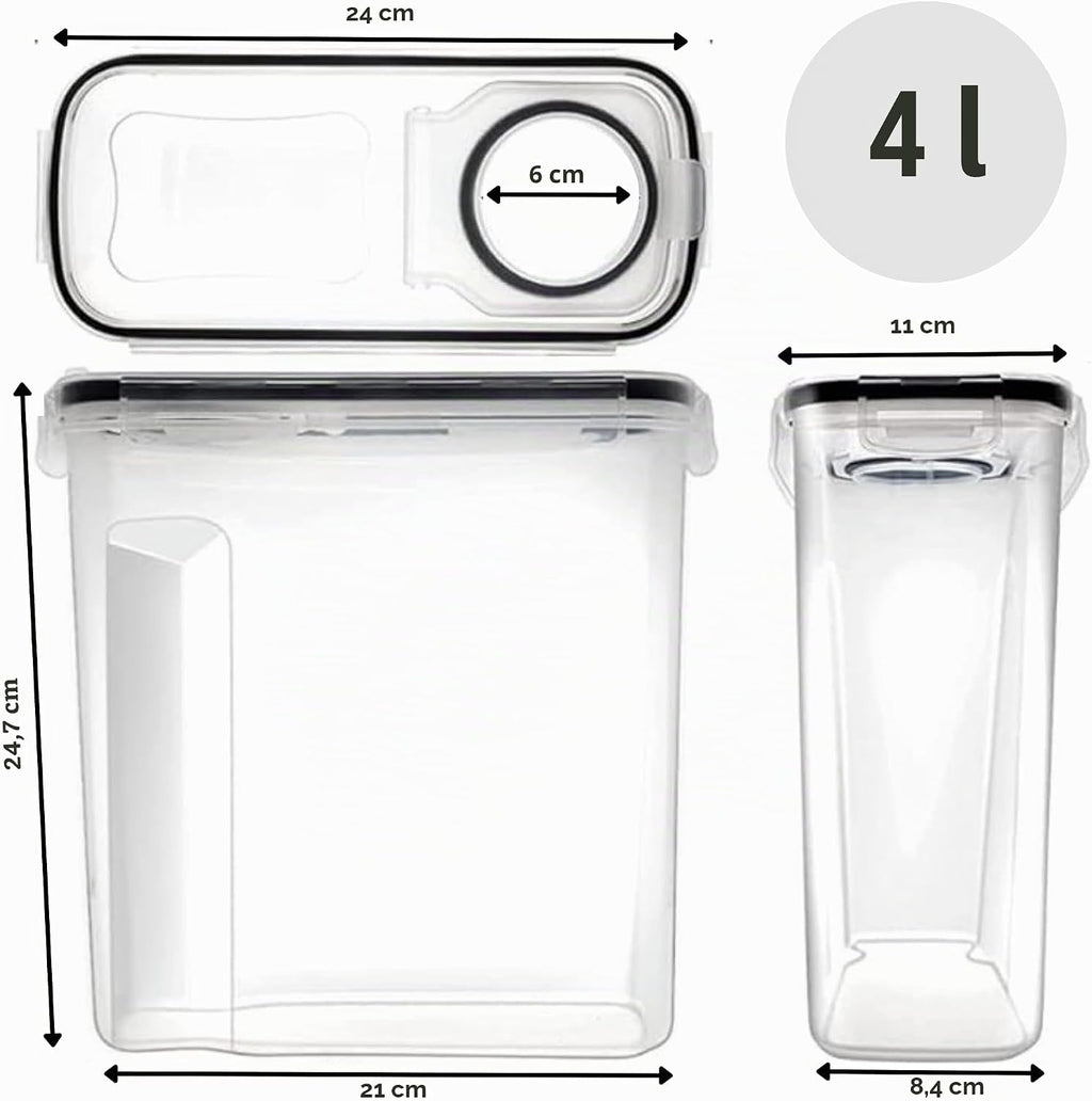 4L Cereal Storage Containers - Airtight Flip Lids, BPA Free, Clear Plastic with Labels for Easy Organization - Pantry Organizer from