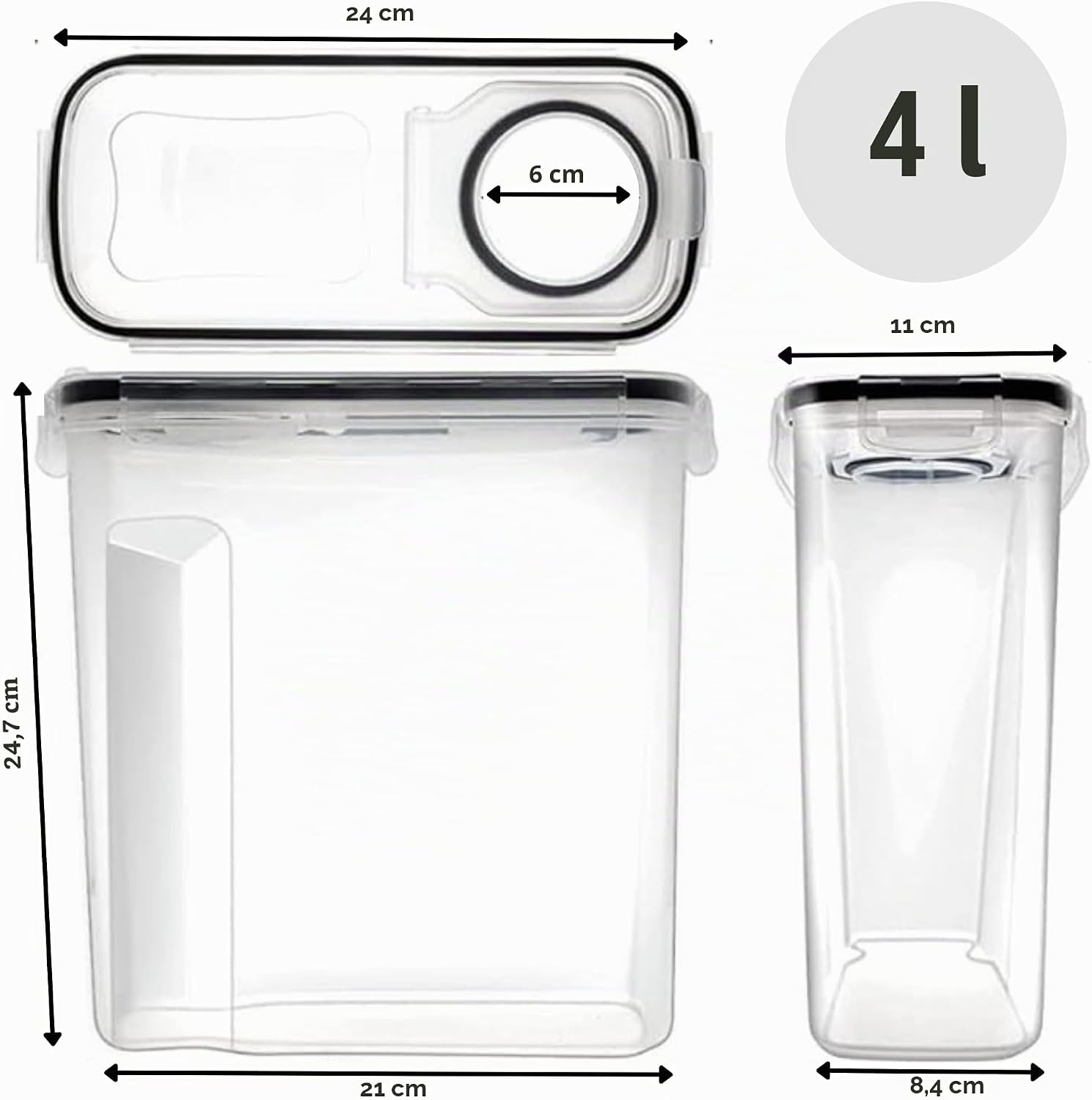 4L Cereal Storage Containers - Airtight Flip Lids, BPA Free, Clear Plastic with Labels for Easy Organization - Pantry Organizer from