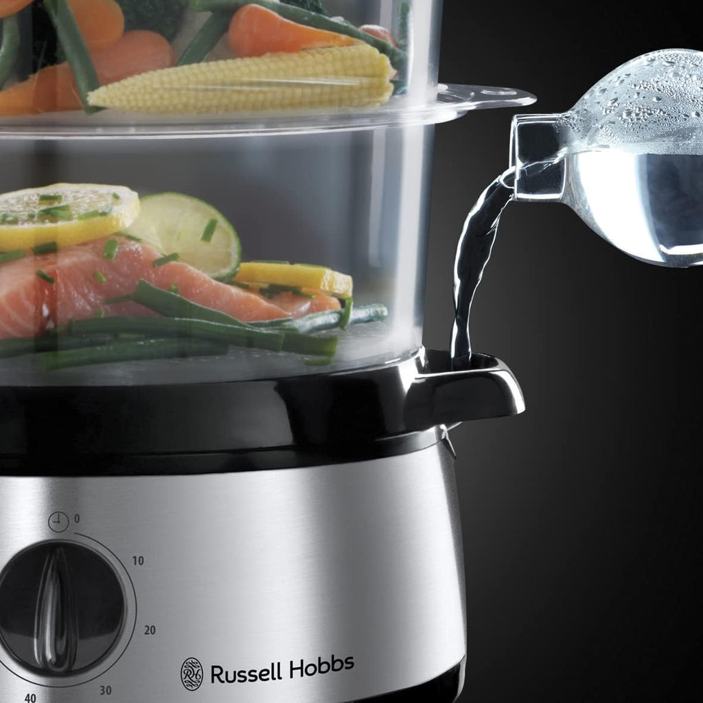 Russell Hobbs Cook@Home Steamer [Large Capacity] (800 W, 9 L, 3 Levels, 1 Rice Cooker Basket + 6 Egg Holders Included, Digital Screen, Programmable Timer, 3 Baskets Without BPA) 19270-56
