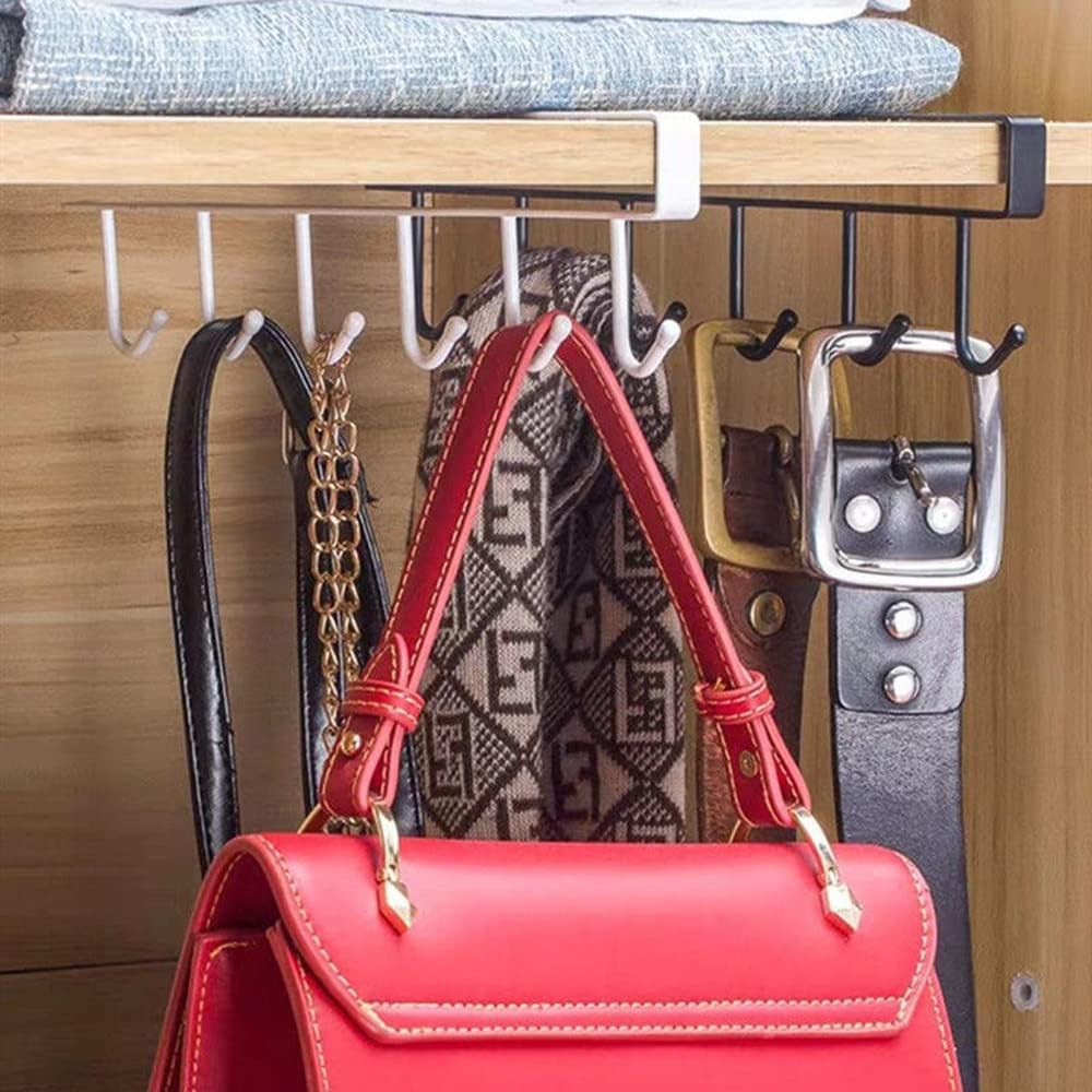 Set of 2 Cup Storage Hooks, Cabinet, Kitchen Utensils Ties Belts and Scarf Hang Rack Rack Hook Under Cabinet (Black)