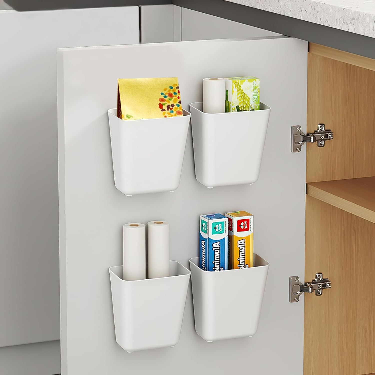 Collazoey 4 Pcs Wall Sticker Storage Box Kitchen Cabinet Door Storage Box for Cabinet Bathroom Refrigerator Small Items