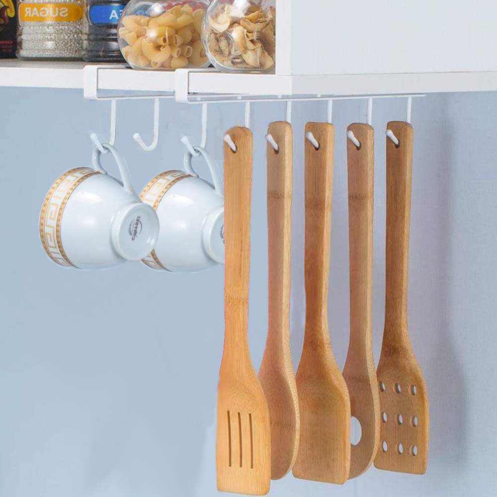 Set of 2 Cup Storage Hooks, Cabinet, Kitchen Utensils Ties Belts and Scarf Hang Rack Rack Hook Under Cabinet (Black)