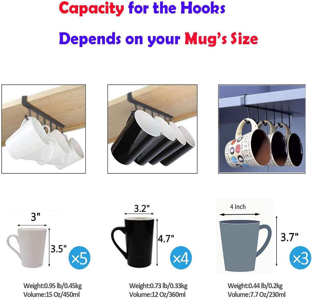 Set of 2 Cup Storage Hooks, Cabinet, Kitchen Utensils Ties Belts and Scarf Hang Rack Rack Hook Under Cabinet (Black)
