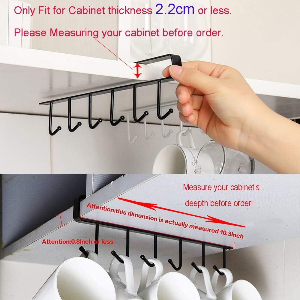 Set of 2 Cup Storage Hooks, Cabinet, Kitchen Utensils Ties Belts and Scarf Hang Rack Rack Hook Under Cabinet (Black)