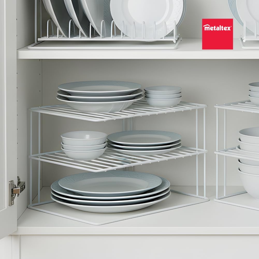 METALTEX – Corner Shelf Plate Holder – White