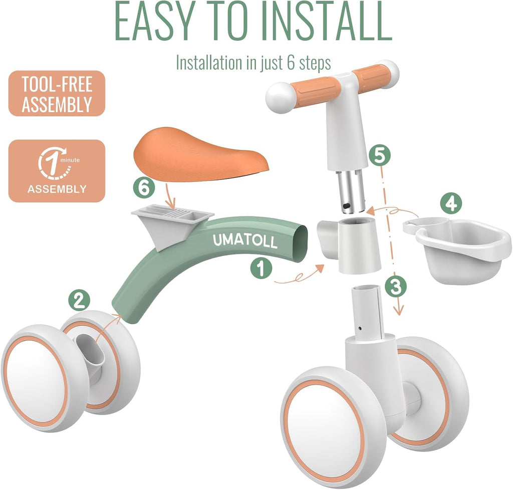 Umatoll Baby Balance Bike 1 Year Toy for 12-24 Months, Bicycle with Basket for Boys and Girls, First Birthday Christmas Gift