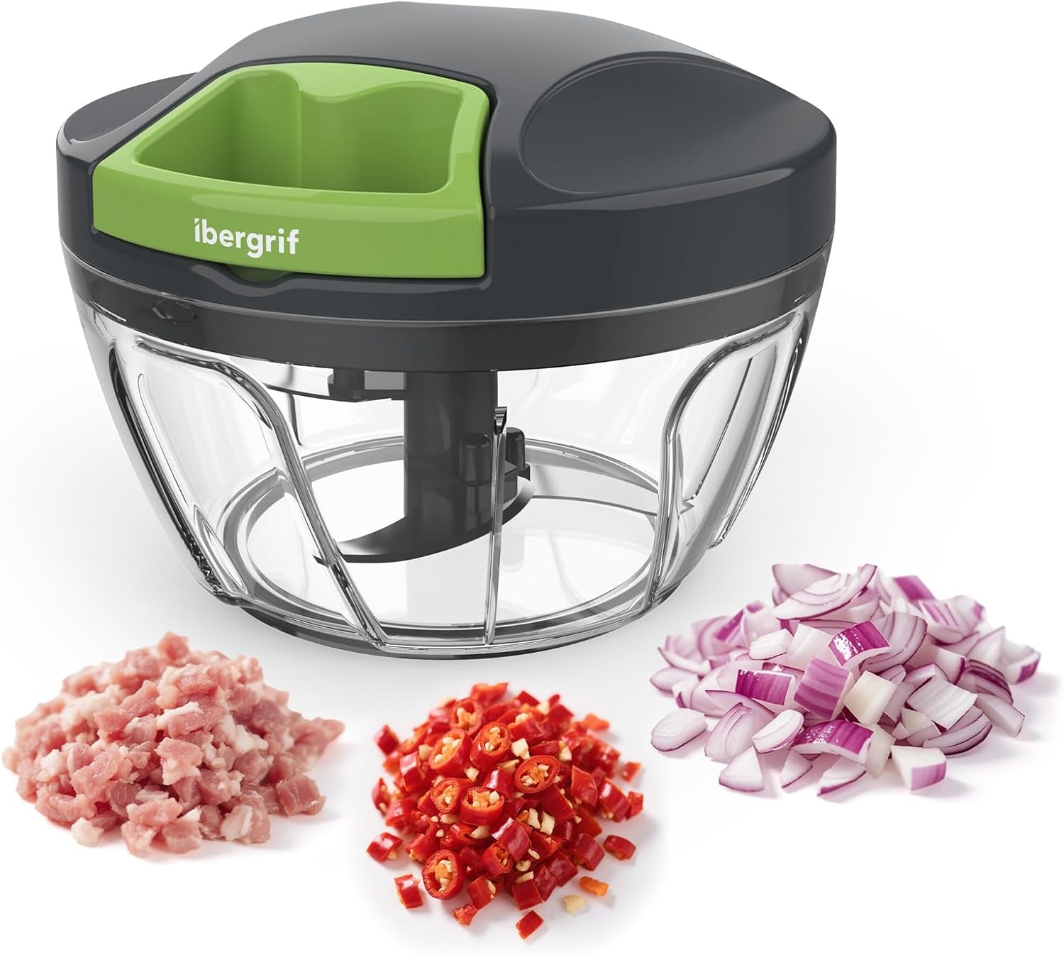 Ibergrif M501 Manual Chopper, Multipurpose Manual Onion Blender Cutter, BPA Free, Easy to Clean, Silent Operation, Herb Onion Chopper for Vegetables, Meat Nuts
