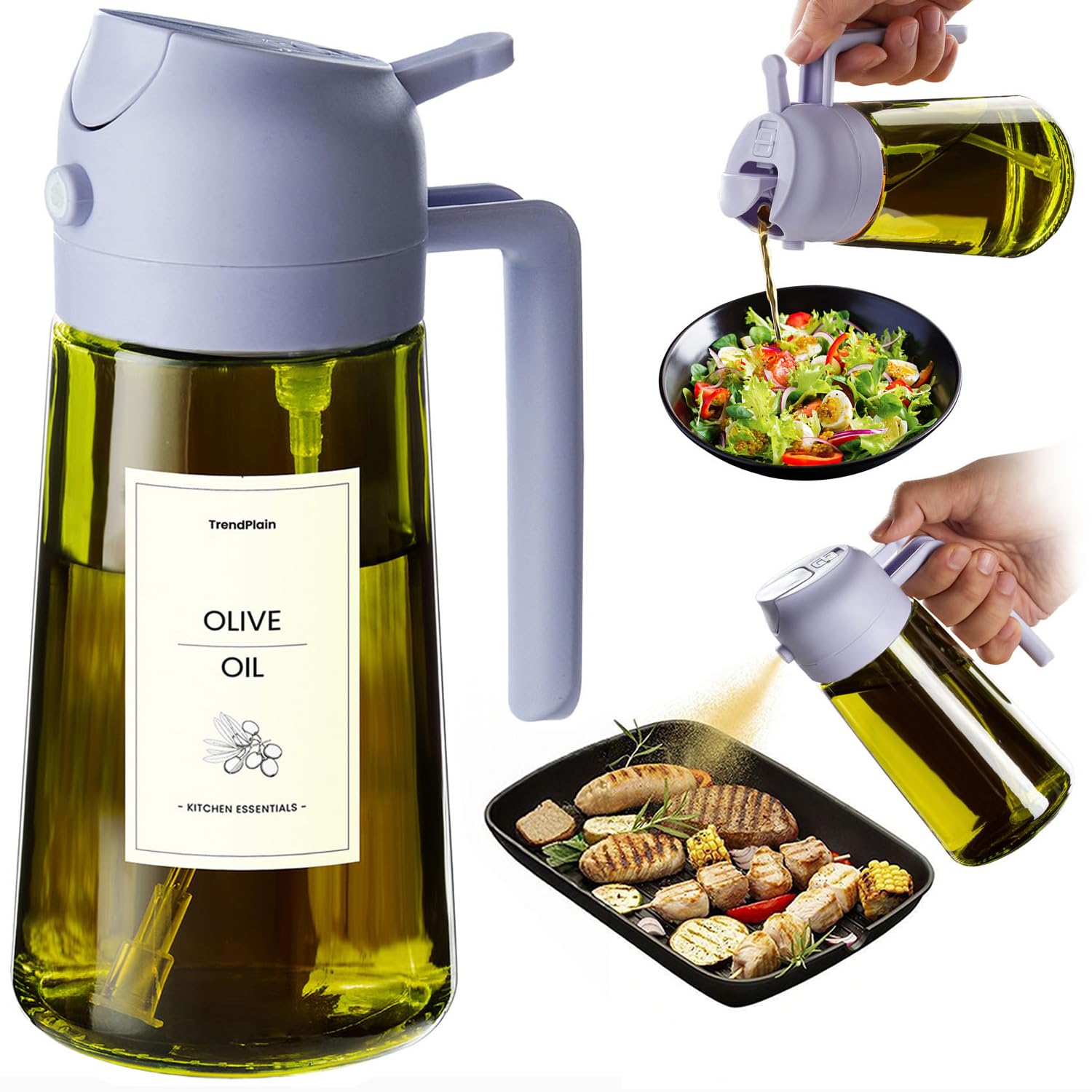 TrendPlain Kitchen Oil Spray 470ml - Air Fryer 2-in-1 Oil Spray for Cooking, Salads, Vinegar and Kitchen Accessories (1 Piece, Black)