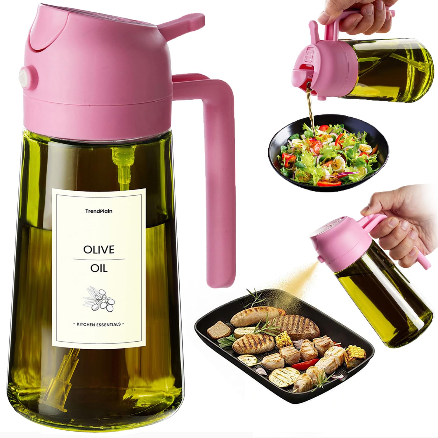 TrendPlain Kitchen Oil Spray 470ml - Air Fryer 2-in-1 Oil Spray for Cooking, Salads, Vinegar and Kitchen Accessories (1 Piece, Black)