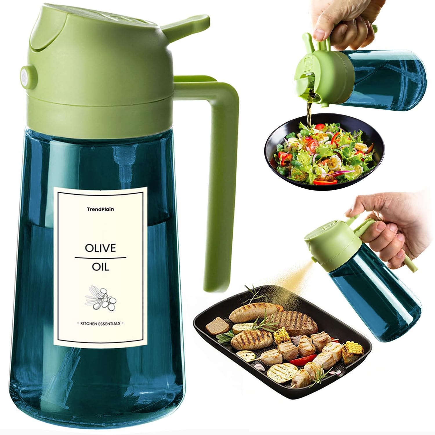 TrendPlain Kitchen Oil Spray 470ml - Air Fryer 2-in-1 Oil Spray for Cooking, Salads, Vinegar and Kitchen Accessories (1 Piece, Black)