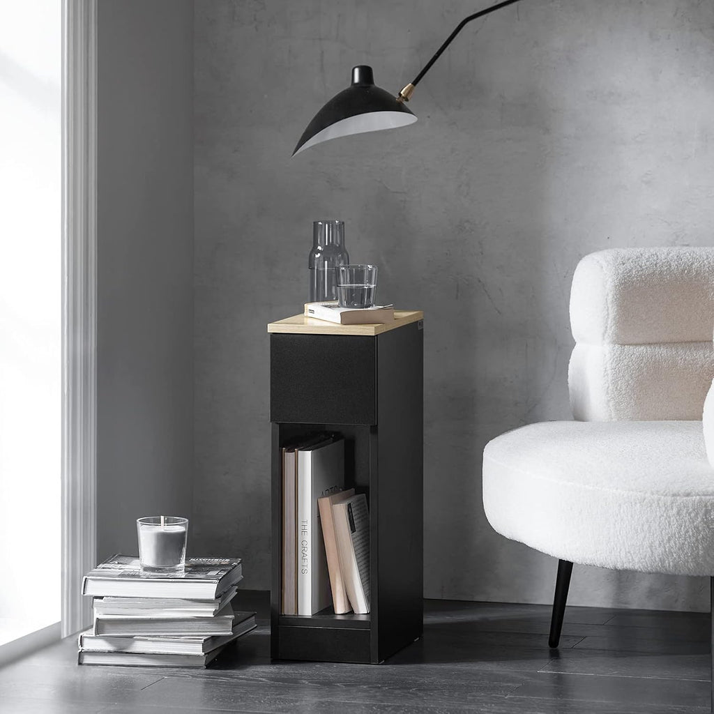 SoBuy Narrow Bedside Table 20 cm with Drawer, 20 x 35 x 60 cm Bedroom | Space Saving Night Table & Side Table for Small Spaces, Living Room and Bedroom, Black, FBT111-SCH