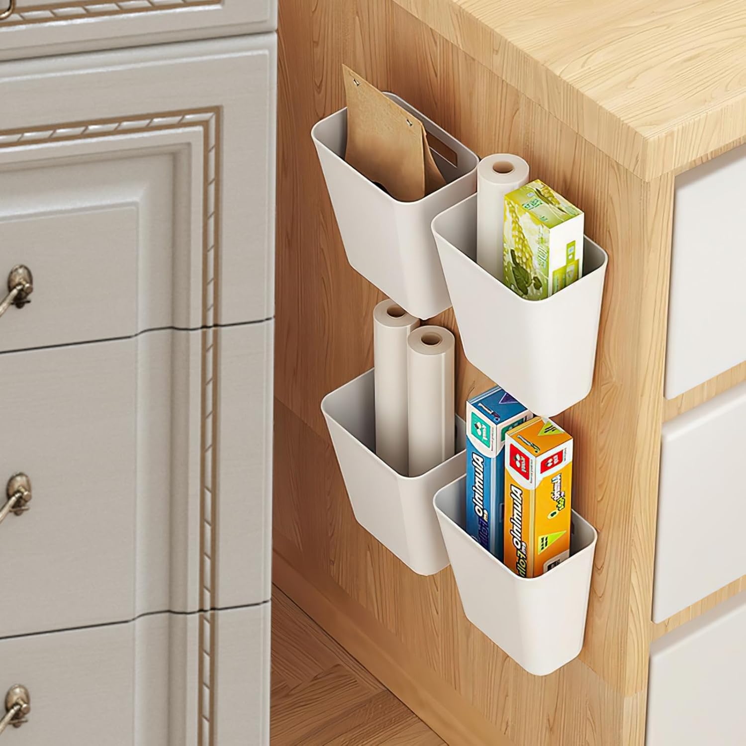 Collazoey 4 Pcs Wall Sticker Storage Box Kitchen Cabinet Door Storage Box for Cabinet Bathroom Refrigerator Small Items