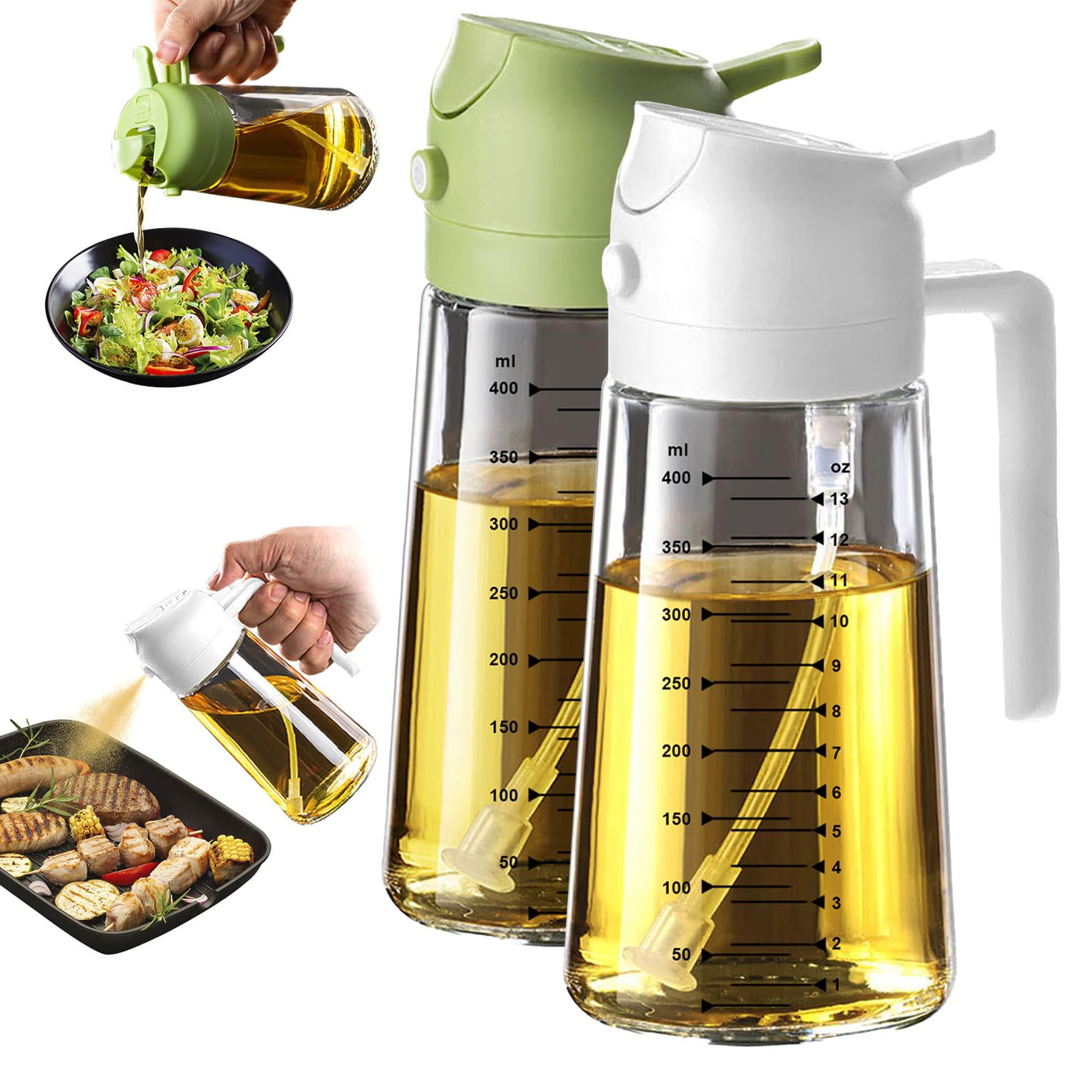 TrendPlain Kitchen Oil Spray 470ml - Air Fryer 2-in-1 Oil Spray for Cooking, Salads, Vinegar and Kitchen Accessories (1 Piece, Black)