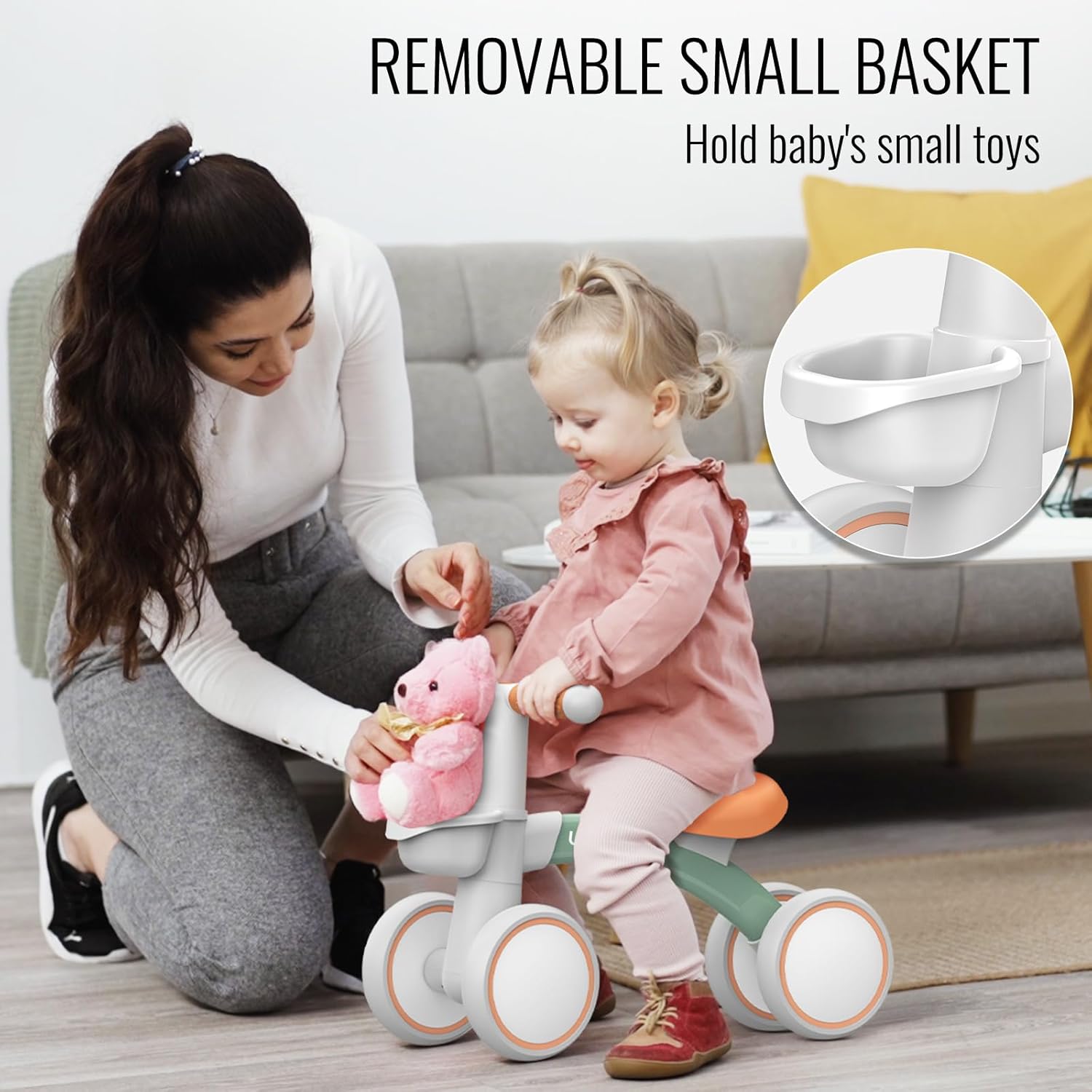 Umatoll Baby Balance Bike 1 Year Toy for 12-24 Months, Bicycle with Basket for Boys and Girls, First Birthday Christmas Gift