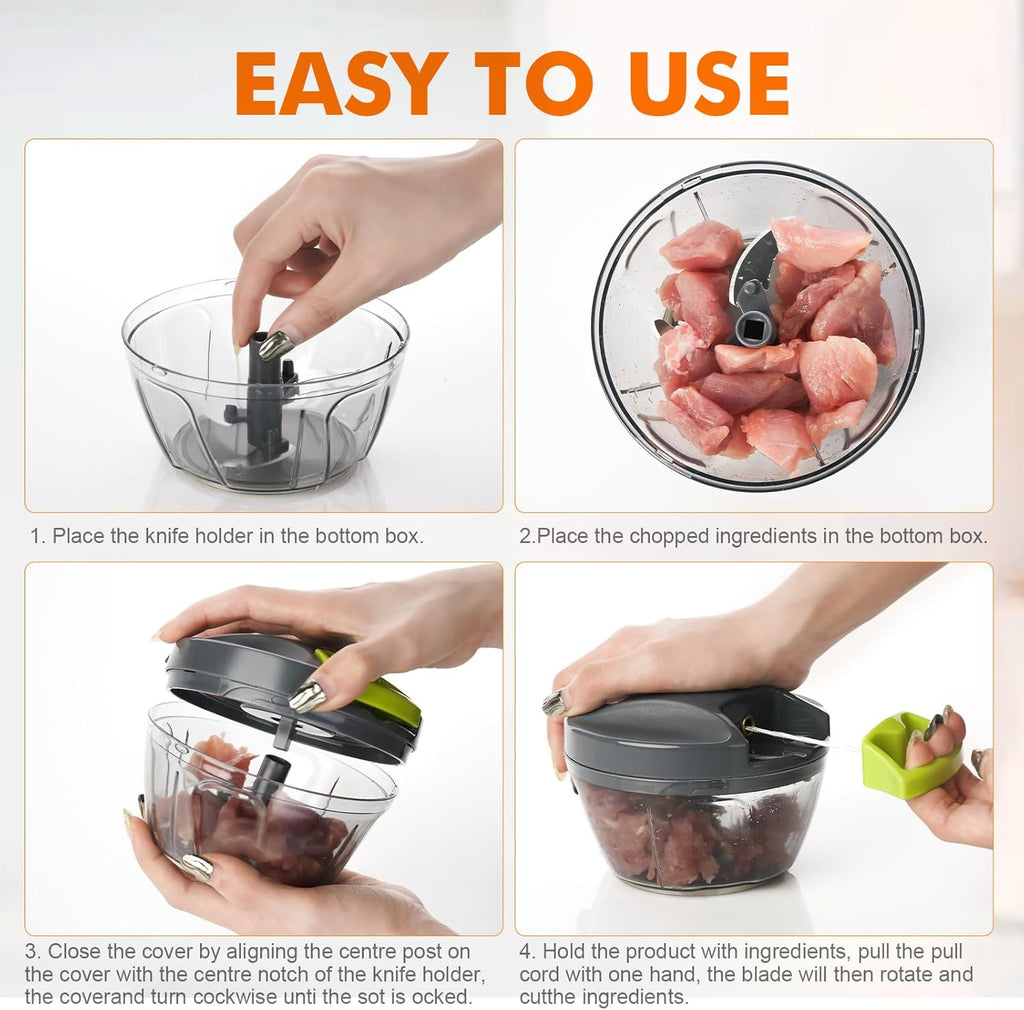 Ibergrif M501 Manual Chopper, Multipurpose Manual Onion Blender Cutter, BPA Free, Easy to Clean, Silent Operation, Herb Onion Chopper for Vegetables, Meat Nuts