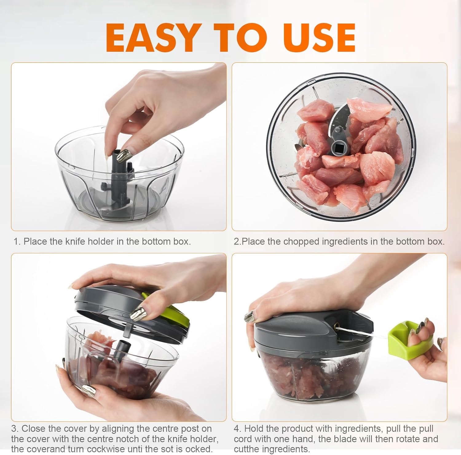 Ibergrif M501 Manual Chopper, Multipurpose Manual Onion Blender Cutter, BPA Free, Easy to Clean, Silent Operation, Herb Onion Chopper for Vegetables, Meat Nuts