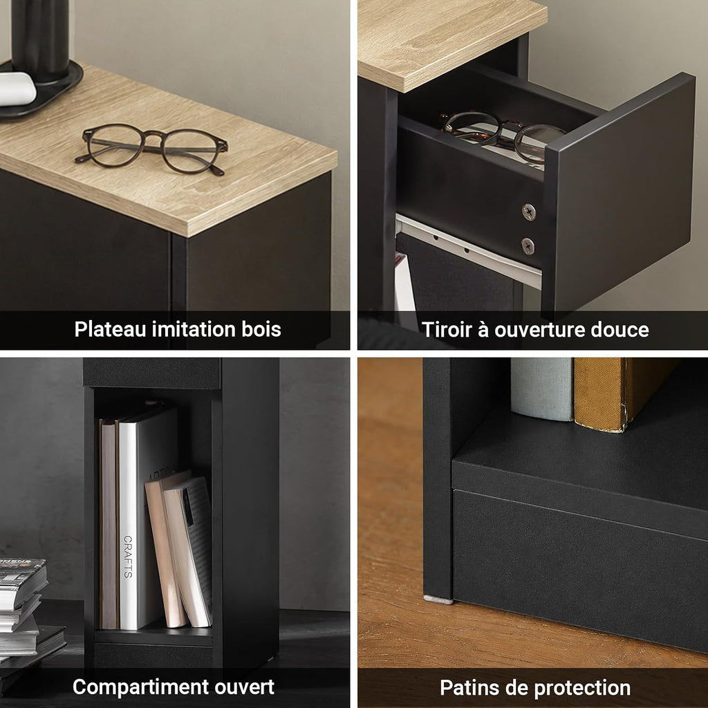 SoBuy Narrow Bedside Table 20 cm with Drawer, 20 x 35 x 60 cm Bedroom | Space Saving Night Table & Side Table for Small Spaces, Living Room and Bedroom, Black, FBT111-SCH