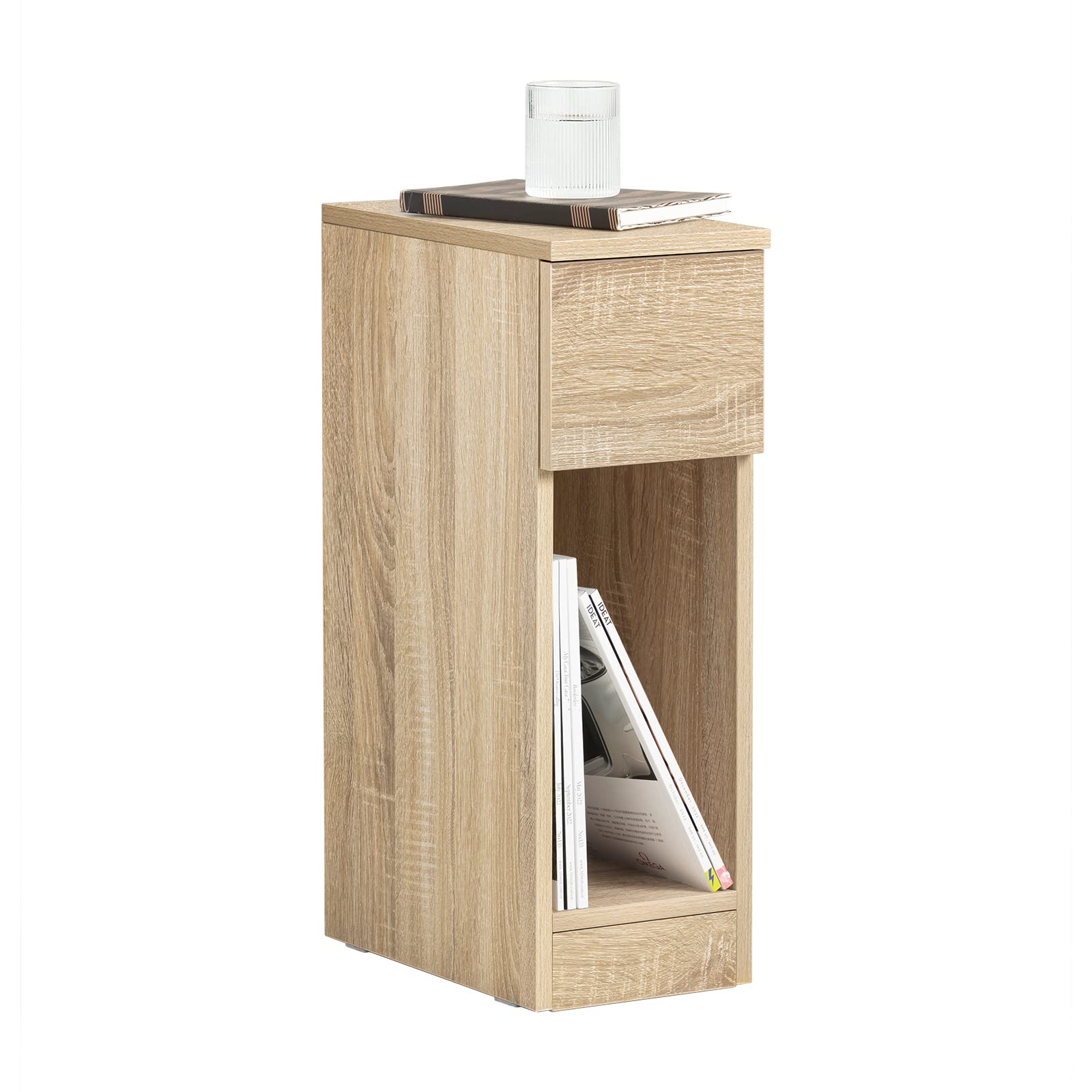 SoBuy Narrow Bedside Table 20 cm with Drawer, 20 x 35 x 60 cm Bedroom | Space Saving Night Table & Side Table for Small Spaces, Living Room and Bedroom, Black, FBT111-SCH