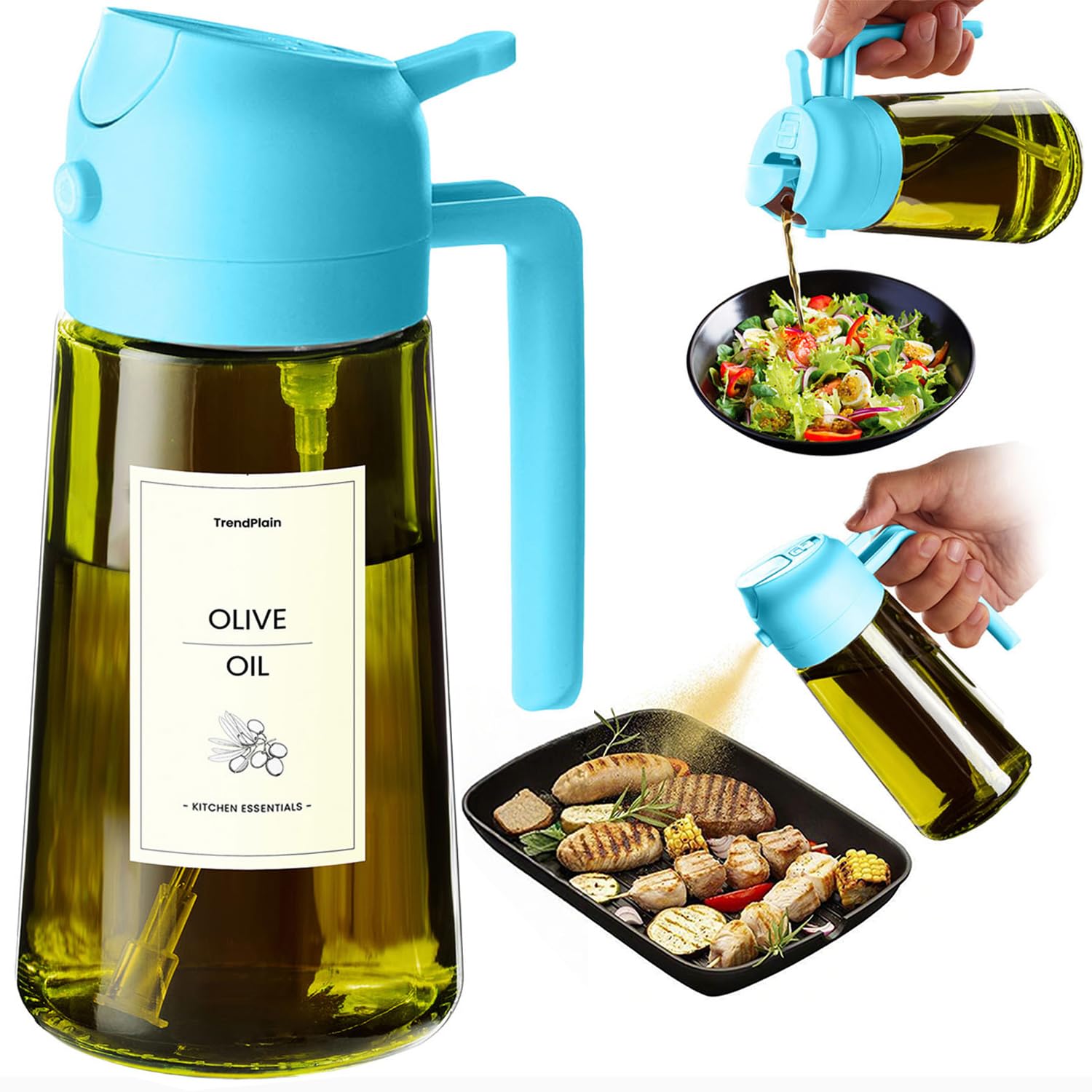 TrendPlain Kitchen Oil Spray 470ml - Air Fryer 2-in-1 Oil Spray for Cooking, Salads, Vinegar and Kitchen Accessories (1 Piece, Black)