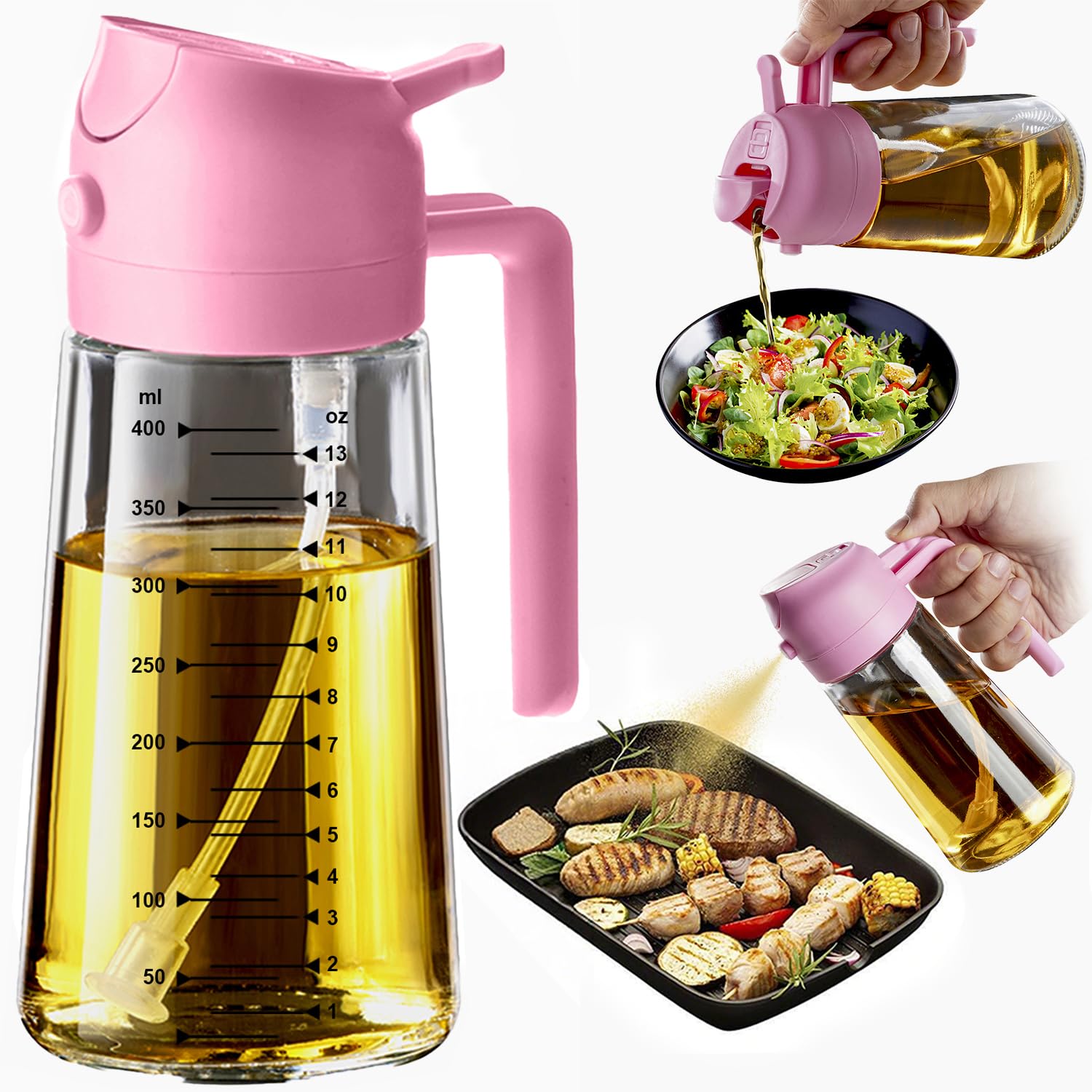 TrendPlain Kitchen Oil Spray 470ml - Air Fryer 2-in-1 Oil Spray for Cooking, Salads, Vinegar and Kitchen Accessories (1 Piece, Black)
