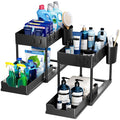 Puricon 1 Pack Under Sink Storage 2 Tier Kitchen Organizer with Removable Drawers, Under Sink Draw Out Storage, Closet Organizer, Shelf, Drawer Basket for Kitchen - Black