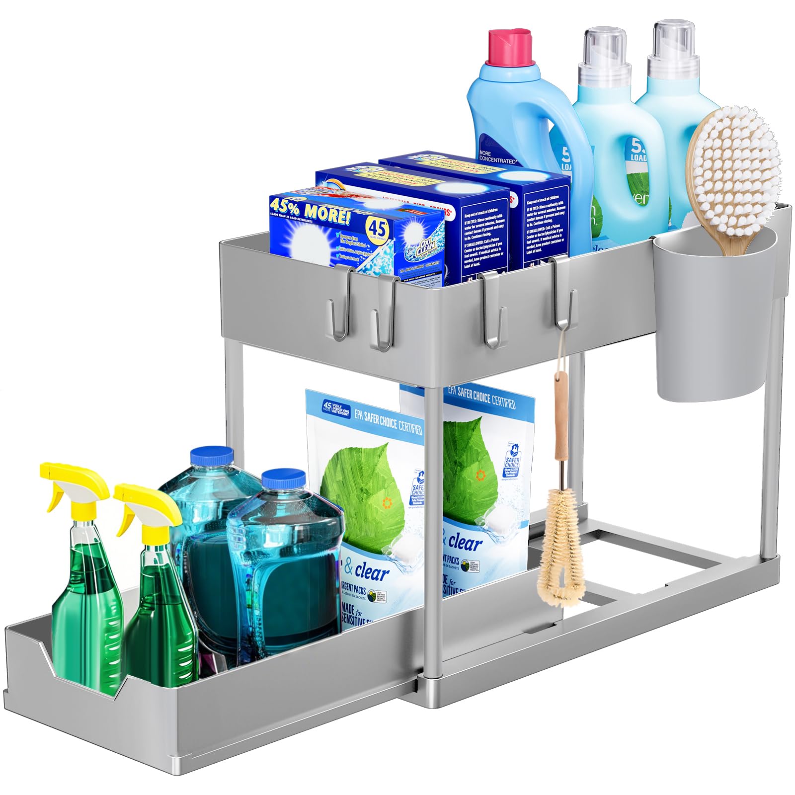 Puricon 1 Pack Under Sink Storage 2 Tier Kitchen Organizer with Removable Drawers, Under Sink Draw Out Storage, Closet Organizer, Shelf, Drawer Basket for Kitchen - Black