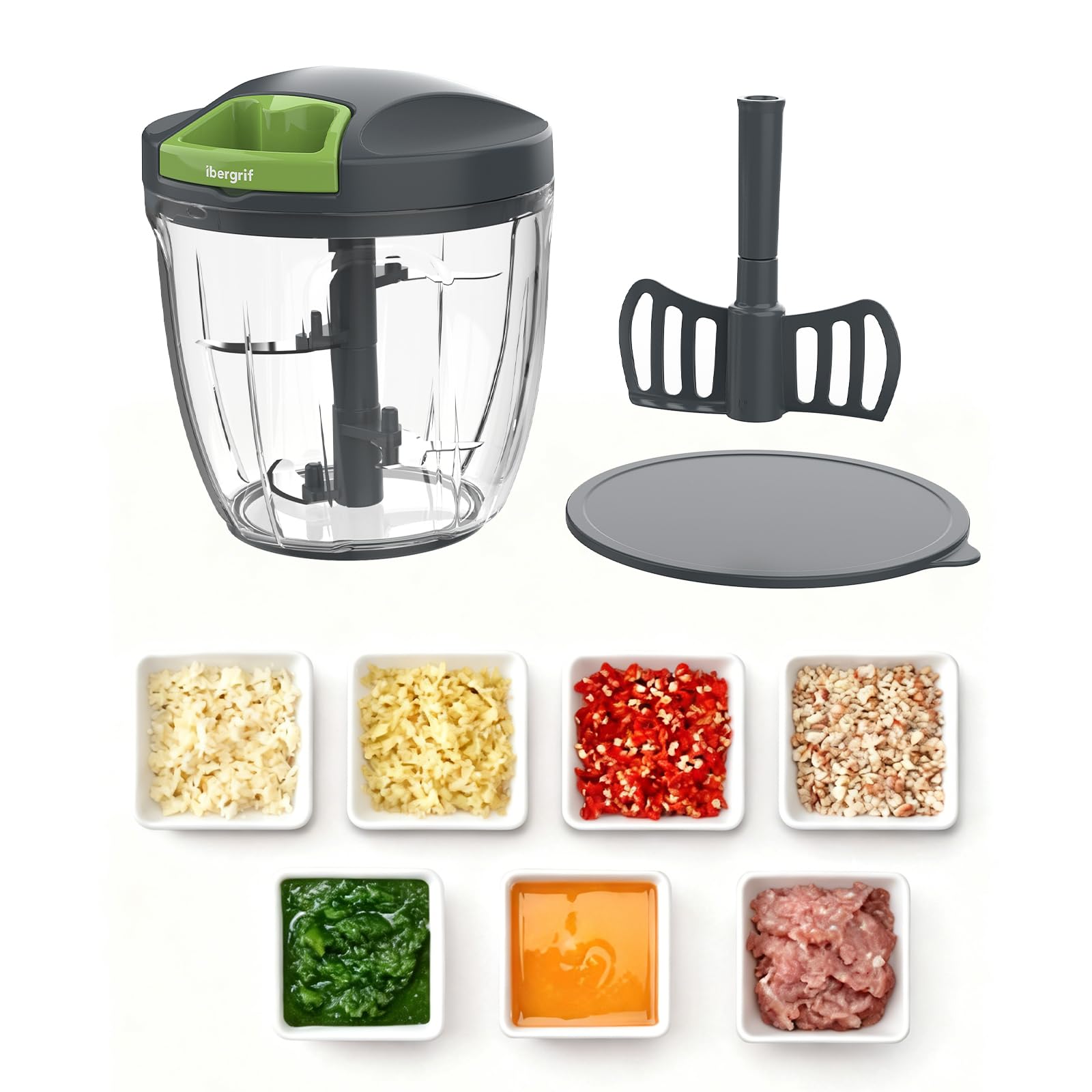 Ibergrif M501 Manual Chopper, Multipurpose Manual Onion Blender Cutter, BPA Free, Easy to Clean, Silent Operation, Herb Onion Chopper for Vegetables, Meat Nuts