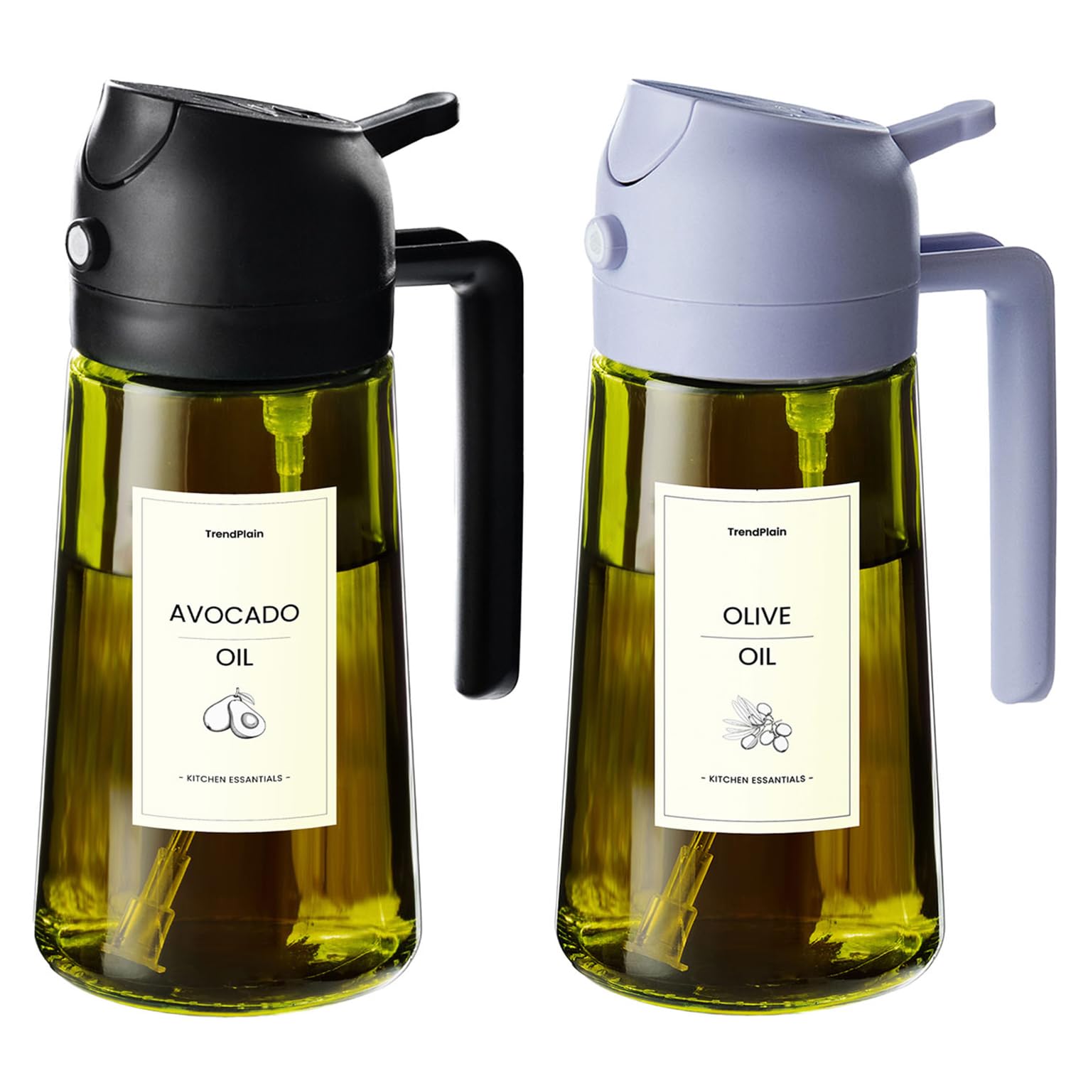 TrendPlain Kitchen Oil Spray 470ml - Air Fryer 2-in-1 Oil Spray for Cooking, Salads, Vinegar and Kitchen Accessories (1 Piece, Black)