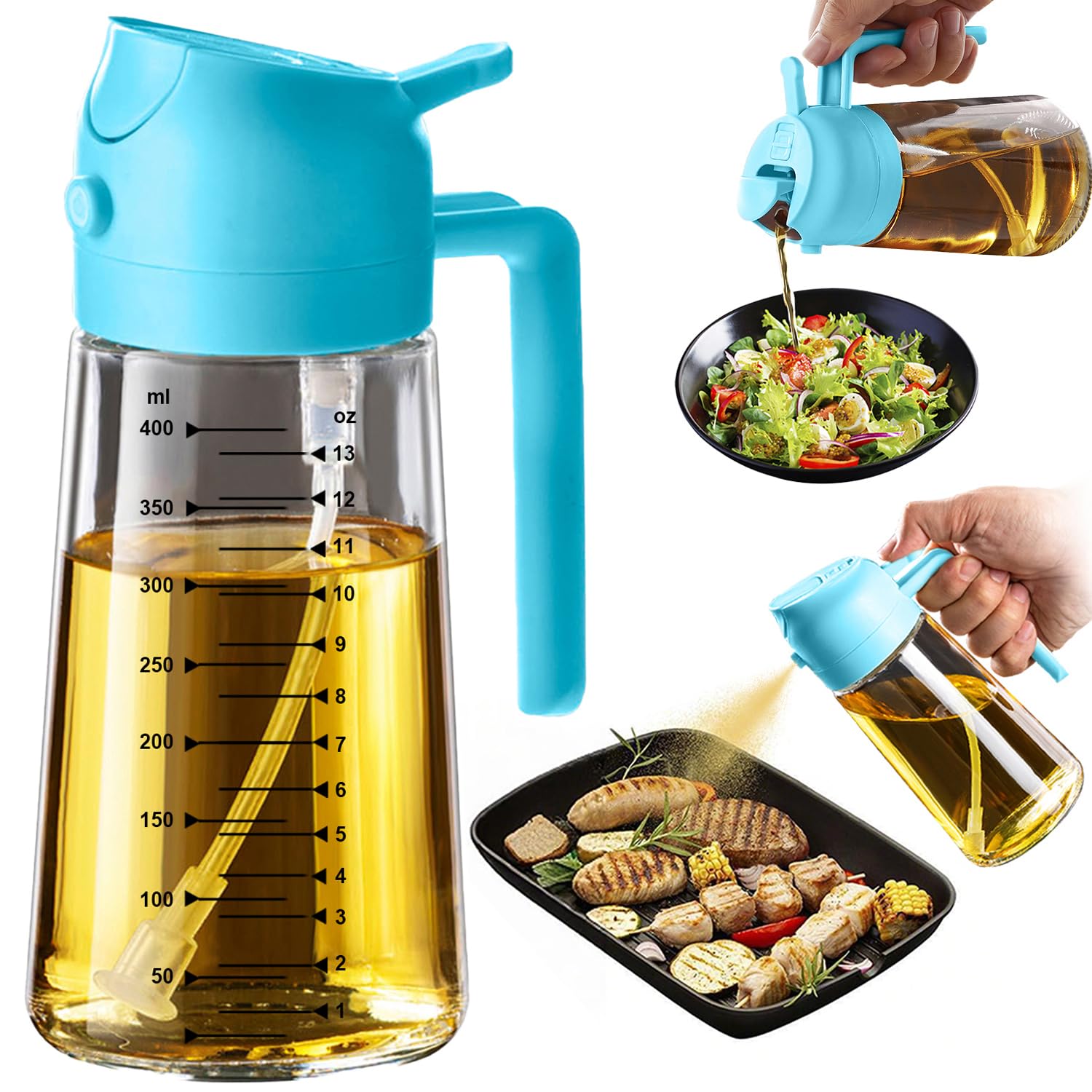 TrendPlain Kitchen Oil Spray 470ml - Air Fryer 2-in-1 Oil Spray for Cooking, Salads, Vinegar and Kitchen Accessories (1 Piece, Black)