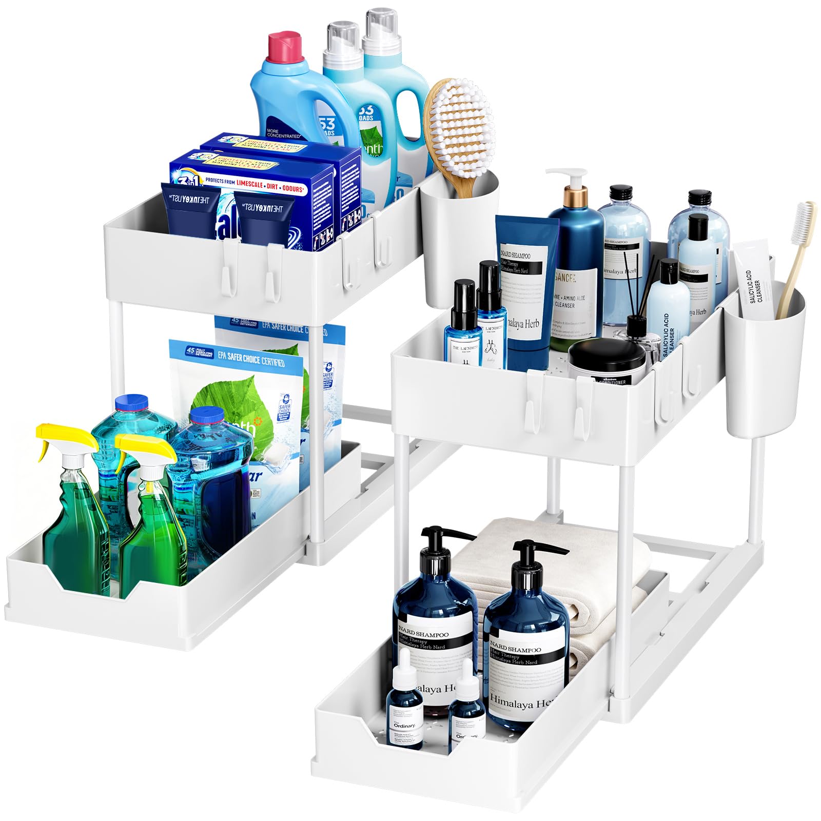 Puricon 1 Pack Under Sink Storage 2 Tier Kitchen Organizer with Removable Drawers, Under Sink Draw Out Storage, Closet Organizer, Shelf, Drawer Basket for Kitchen - Black