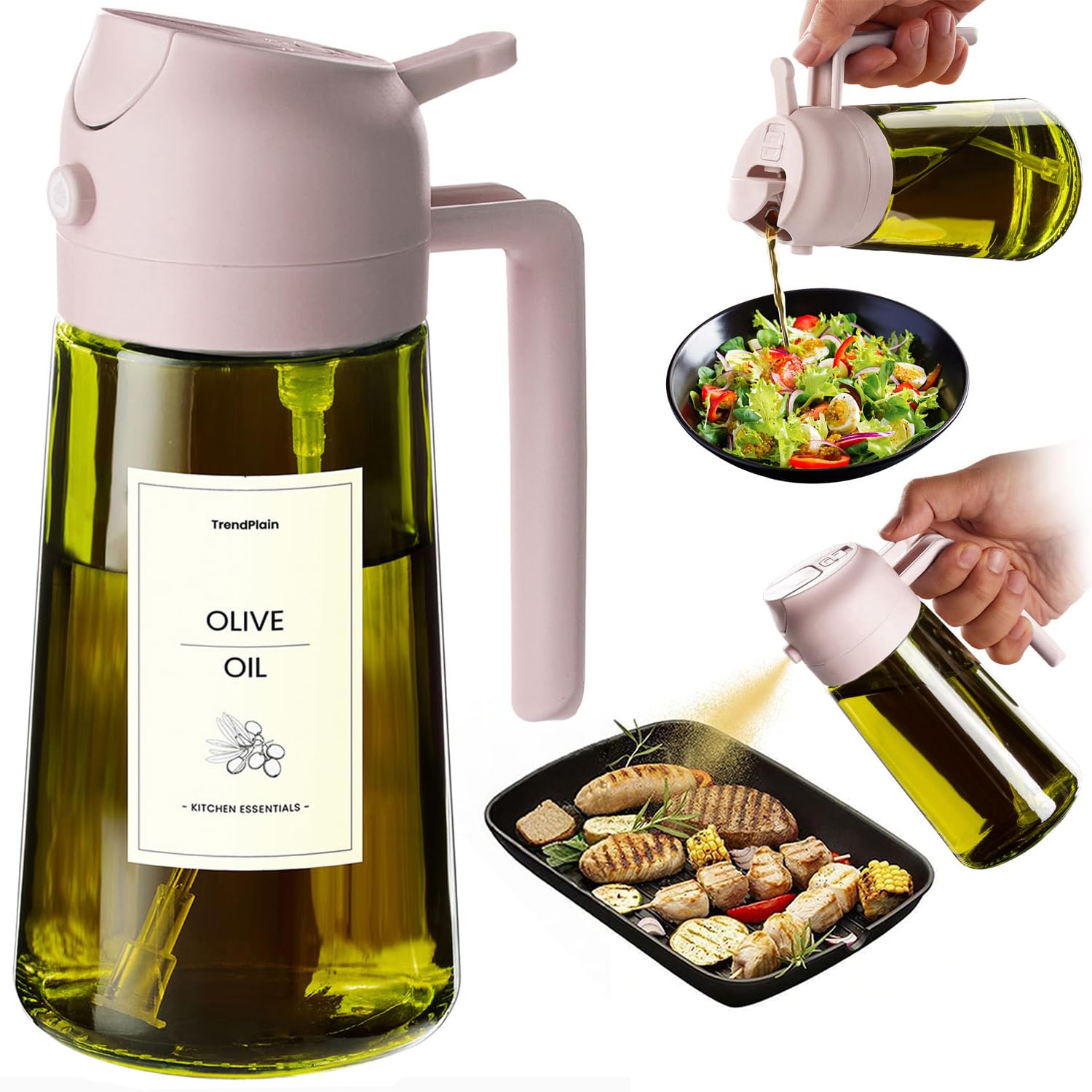 TrendPlain Kitchen Oil Spray 470ml - Air Fryer 2-in-1 Oil Spray for Cooking, Salads, Vinegar and Kitchen Accessories (1 Piece, Black)
