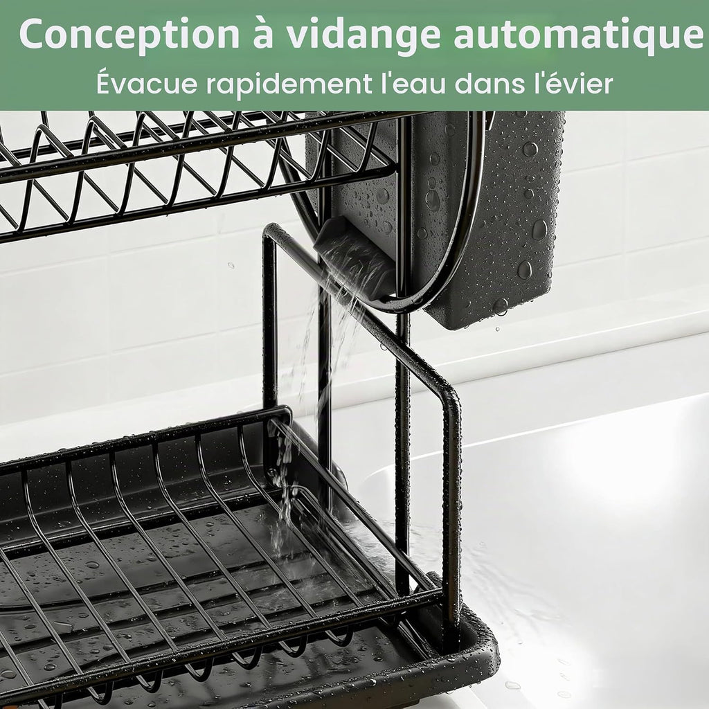 niffgaff Kitchen Dish Drainer with 2 Levels Stainless Steel with Utensil Holder and Drip Tray Black