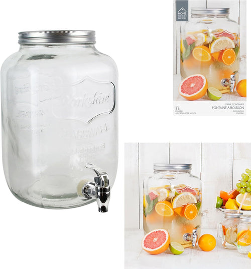 HOME DECO FACTORY - Glass drinking fountain with wide opening and serving tap - ideal for the whole family - Perfect for your drinks - Capacity: 8 L