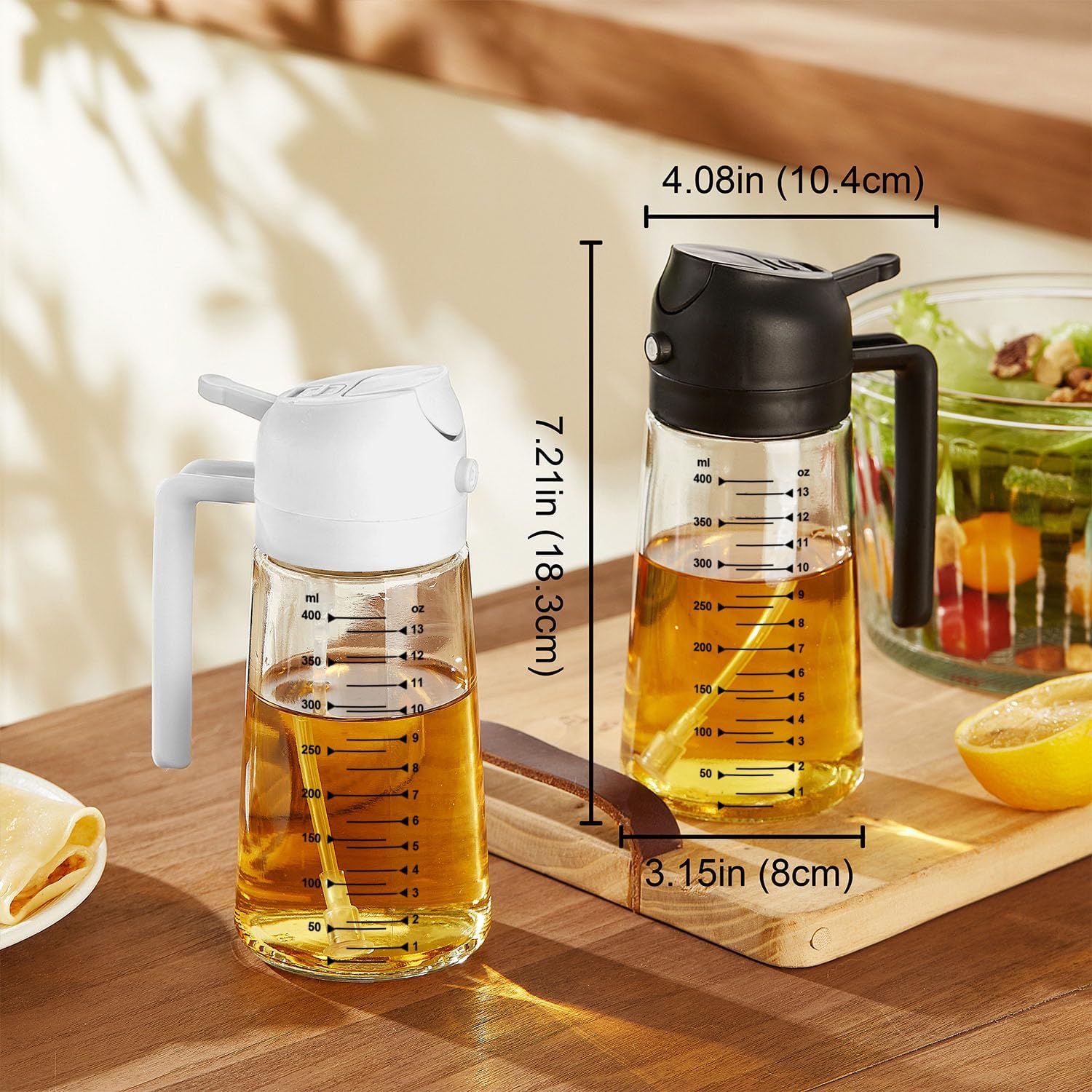 TrendPlain Kitchen Oil Spray 470ml - Air Fryer 2-in-1 Oil Spray for Cooking, Salads, Vinegar and Kitchen Accessories (1 Piece, Black)
