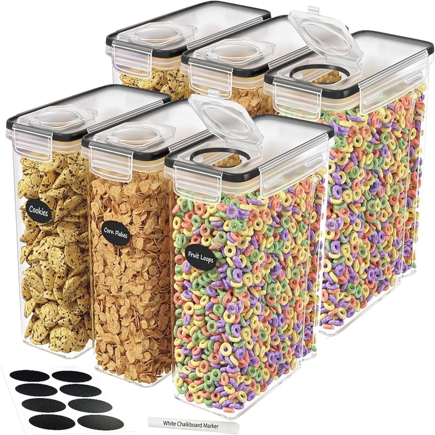 4L Cereal Storage Containers - Airtight Flip Lids, BPA Free, Clear Plastic with Labels for Easy Organization - Pantry Organizer from