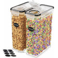 4L Cereal Storage Containers - Airtight Flip Lids, BPA Free, Clear Plastic with Labels for Easy Organization - Pantry Organizer from