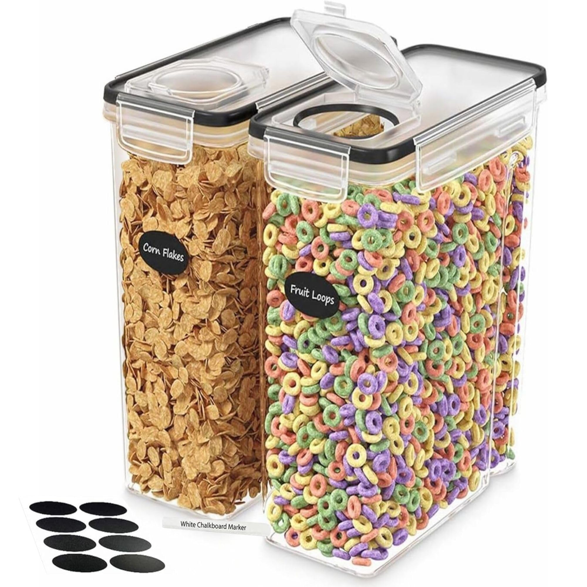 4L Cereal Storage Containers - Airtight Flip Lids, BPA Free, Clear Plastic with Labels for Easy Organization - Pantry Organizer from